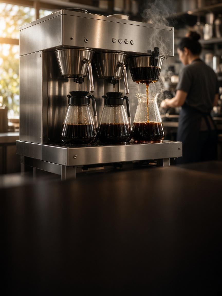 Technician repairing a commercial coffee brewer in a cafe